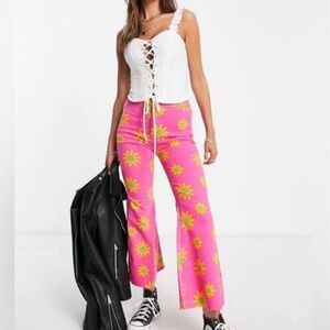 Free people we the free NWT retro floral boho flare pant pink 30 stretchy